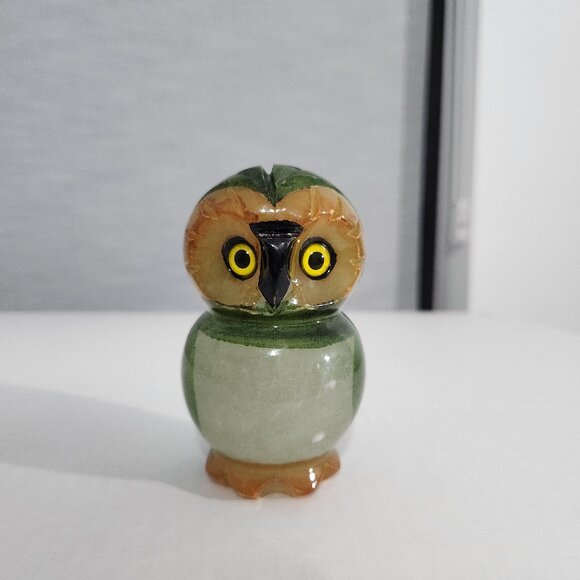 Vintage Alabaster Owl   Paperweight  Hand Painted Ducceschi Made in Italy - Picture 1 of 8
